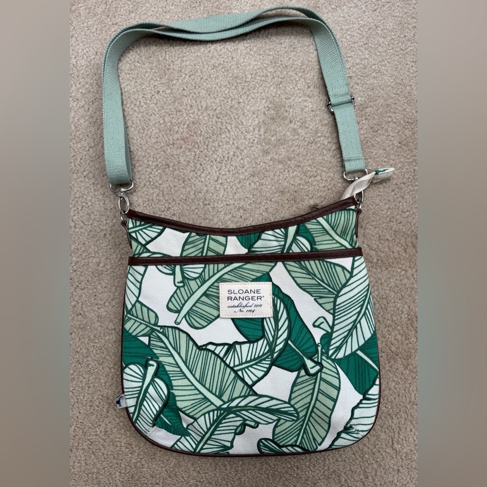 Sloane Ranger Green Leaf Print Crossbody Bag